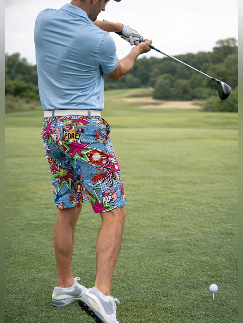 Royal & Awesome Men’s Golf Shorts Comic Print Colorful Statement Performance 34